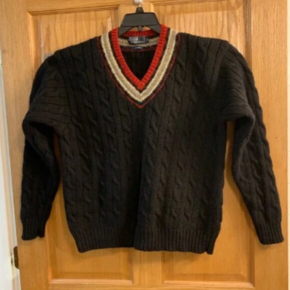 Vintage POLO RALPH LAUREN 100% Wool Sweater Cable Knit V-Neck Men’s Size XL - Picture 1 of 7